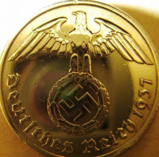 Old German 10 Reichspfennig 1937 Gold Coloured Coin Third Reich Eagle Swastika