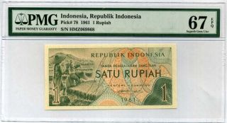 Indonesia 1 Rupiah 1961 P 78 Gem Unc Pmg 67 Epq High