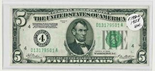 Series 1928 $5 Five Dollar Federal Reserve Note.  (gold On Demand)