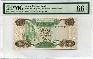 Libya 1/4 Dinars Nd 1984 P 47 Gem Unc Pmg 66 Epq