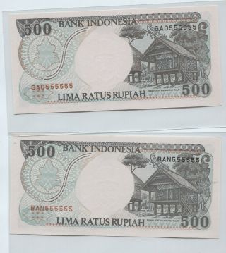 Indonesia 1992 Series 500 Rupiah Solid Number Gao 555555,  Ban 555555