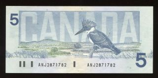 1986 Bank of Canada $5 Banknote - Radar - BC - 56d S/N: ANJ2871782 2