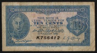 Malaya (p02) 10 Cents 1940 F,