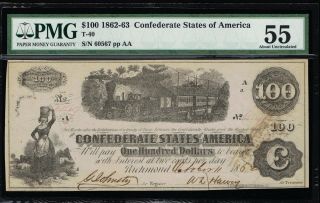 Affordable Csa T - 40 1862 Confederate $100 Note Pmg 55 About Uncirc
