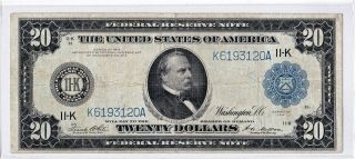 1914 $20 Fr1007 11k Frn Federal Reserve Note Large Horse Blanket Dallas Texas Tx