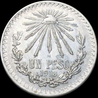 1918 Mexican Silver Un Peso Looks Uncirculated Collectible