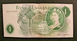 Bank Of England One Pound Note About Uncirculated 8/11