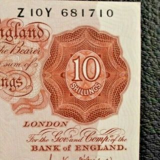 10 TEN SHILLINGS BANK OF ENGLAND ABOUT UNCIRCULATED BANK NOTE 8/11 4
