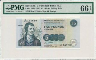 Clydesdale Bank Plc Scotland 5 Pounds 2002 Pmg 66epq