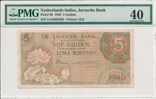 Javasche Bank Netherlands Indies 5 Gulden 1946 Pmg 40