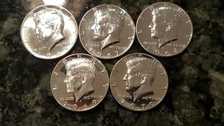 1965 1967 1968 1969 1970 Proof Silver Kennedy Half Dollars (e302)