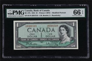 1954 Canada Bank Of Canada Bc - 37b 1 Dollars Pmg 66 Epq Gem Unc