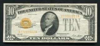Fr.  2400 1928 $10 Ten Dollars Gold Certificate Currency Note Very Fine,