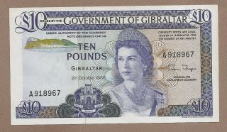 Gibraltar: 10 Pounds Banknote,  (unc),  P - 22b,  21.  10.  1988,