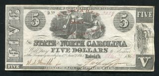 Cr.  86a 1862 $5 The State Of North Carolina Raleigh,  Nc Obsolete Banknote (b)
