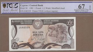 Cyprus: 1 Pound Banknote,  (unc Gem Pcgs67),  P - 50,  01.  02.  1982,