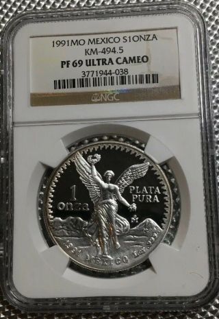 1991 Mo Mexico Silver Libertad Ngc Pf69 1 Onza Proof Mexican Bullion Coin.  999