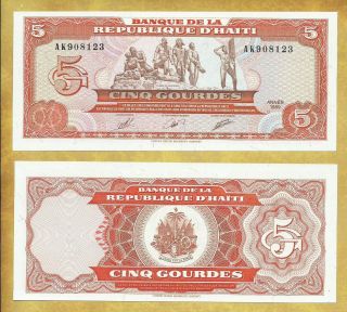 Haiti 5 Gourdes 1989 Prefix Ak P - 255a Unc Currency Banknote Usa Seller