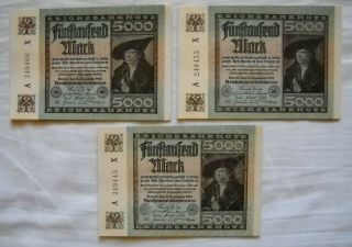 30 X 5000 Mark From German Land 1922,  With Consecutive Identification Number,  Unc