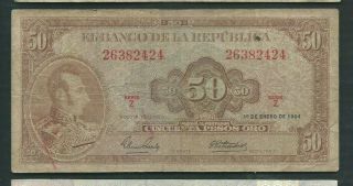 Colombia 1964 50 Pesos Oro P 402b Circulated