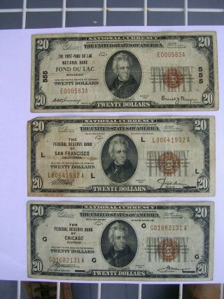 1929 National Bank Of Fond Du Lac,  Wi - 555 (san Francisco) (chicago) 3 Total