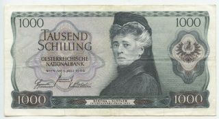 Gb685 - Paper Money Austria 1000 Schilling 1966 Pick 147 Bertha Von Suttner
