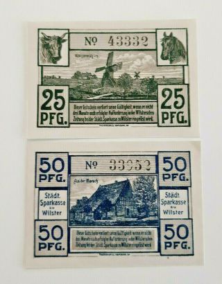 Wilster Notgeld 25,  50 Pfennig 1920 Emergency Money Germany Banknote (s) (10356)