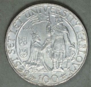 Czeckoslovakia 1948 100 Korun Silver Coin