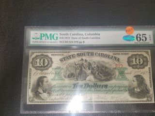 1872 Columbia,  South Carolina $10 Dollar Obsolete Note