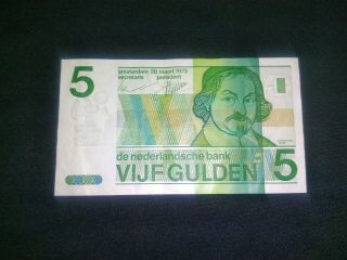 1973 Netherlands 5 Gulden Crisp Unc Nederlandsche Bank Banknote 1