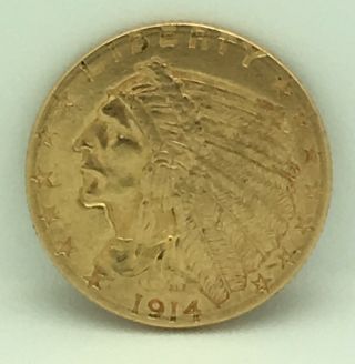 1914 $2.  50 Gold Indian Head Quarter Eagle 2 1/2 Dollar