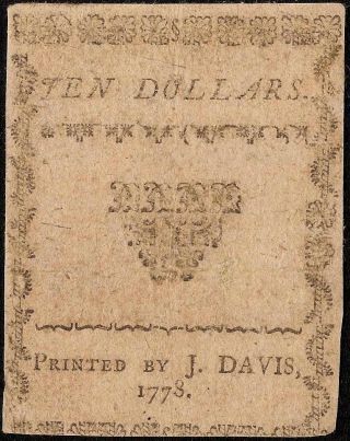 1778 $10 DOLLAR BILL PERSECUTION NORTH CAROLINA COLONIAL CURRENCY NOTE PCGS 30 5