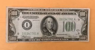 1934 C $100 One Hundred Dollar Federal Reserve Note I Minneapolis Circulated