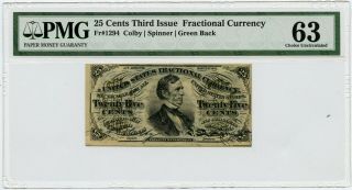 U.  S.  Third Issue Pmg63 25 Cents Fractional Currency Fr 1294