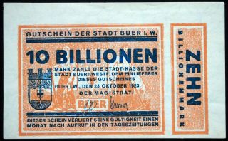 Buer 1923 10 Trillion Mark Weimar Hyperinflation Banknote 5 Billionen Notgeld