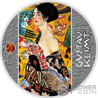 Lady With Fan Amber Gustav Klimt Golden Five Silver Coin 1$ Niue 2019