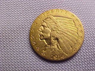 U S 1914 Indian 2 1/2 Dollar Gold Coin Quarter Eagle