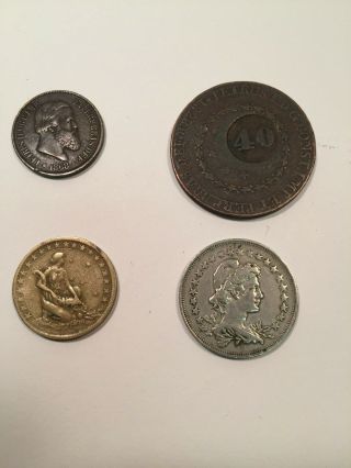 4 Old Brazil Coins 1828 Counterstamped 40 Reis Counter Stamp,  3 More 1878 - 1925