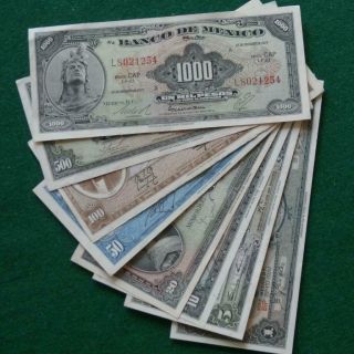 Set 8 American Bank Note Co Mexico 1,  5,  10,  20,  50,  100,  500 & 1000 Xf - Au