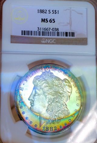 1882 S Morgan Dollar Ngc Ms 65 Looks Proof Like Unreal Neon Rainbow Nr 6591