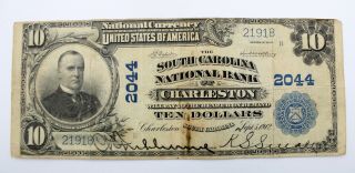 1902 U.  S.  $10 Charleston South Carolina 2044 Large National Currency Note 6168