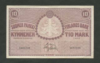 Finland 10 Mark 1918 P37 Vf World Paper Money