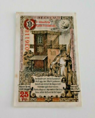Beckum Notgeld 25 Pfennig 1920 Emergency Money Germany Banknote (9961)