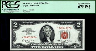 1963a $2 Two Dollar Bill Star Red Seal Legal Tender • Pcgs 67 Ppq Fr.  1514