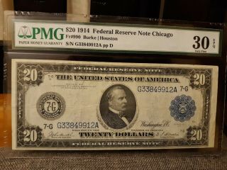 1914 $20 Frn Chicago - - Wwi Era Bank Note Pmg 30 Epq