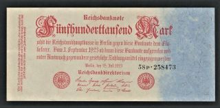 Vad - Germany - 500,  000 Mark Banknote - P 92 (cv=15) A/u