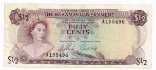 1965 Bahamas 1/2 Dollar Note - P17a