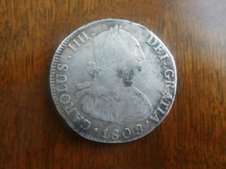 TWO COLONIAL SILVER COIN CAROLUS IIII,  8 AND 4 REALES BOLIVIA 1808 3