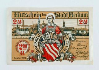 Beckum Notgeld 2 Mark 1920 Emergency Money Germany Banknote (9959)