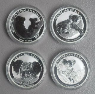 4 1oz 999 Silver Australian Koala 2011 2012 2014 2015